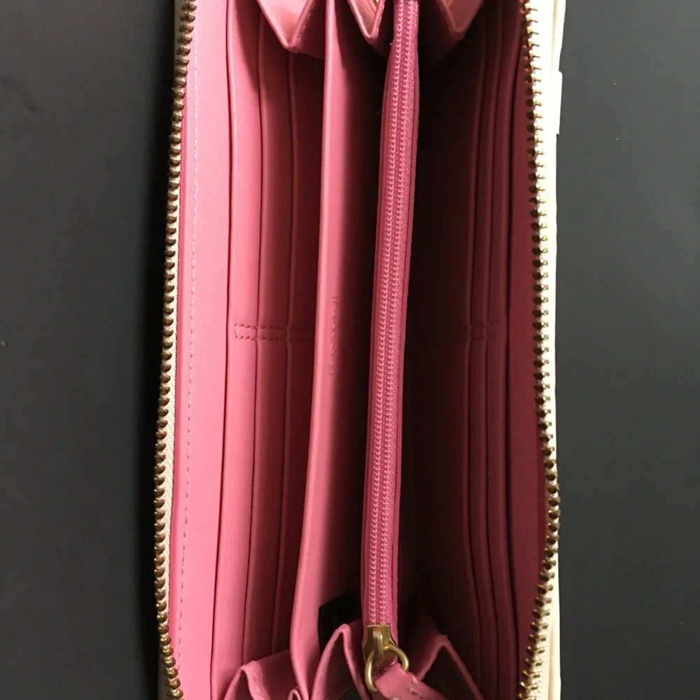Coach Heritage Accordion Wallet Stripe Signature Tan Pink Monogram Canvas Zip - Picture 7 of 10